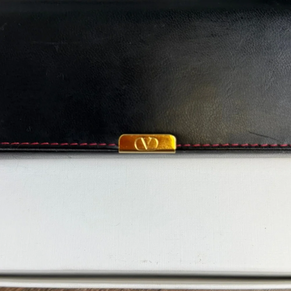 Valentino Les Lunettes Black Leather Eyeglass Case Gold Hardware Made in Italy - Picture 2 of 13